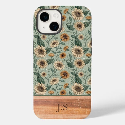 Custom Boho Sunflowers Wood Effect Case-Mate iPhoneケース (裏面)
