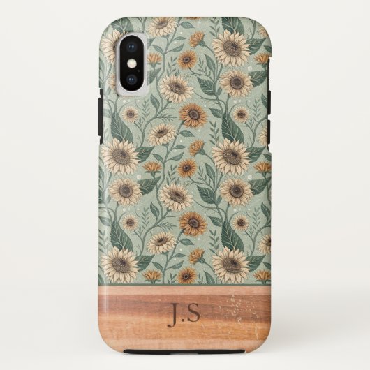 Custom Boho Sunflowers Wood Effect Case-Mate iPhoneケース (裏面)