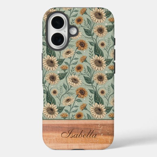 Custom Boho Sunflowers Wood Effect Case-Mate iPhoneケース (裏面)