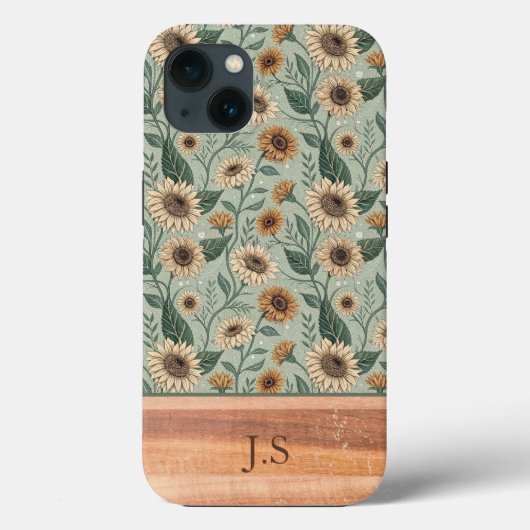 Custom Boho Sunflowers Wood Effect Case-Mate iPhoneケース (裏面)