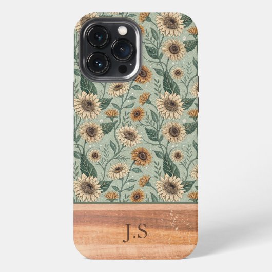 Custom Boho Sunflowers Wood Effect iPhoneケース (裏面)