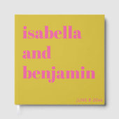 Custom Bold Names Modern Chartreuse Pink Wedding ゲストブック (正面)