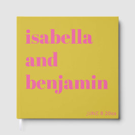Custom Bold Names Modern Chartreuse Pink Wedding ゲストブック
