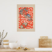 CUSTOM Bold Red Japanese Butterfly Pattern Art  ポスター (キッチン)