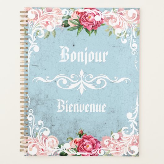 Custom Bonjour Bienvenue Romantic frenchy artwork プランナー手帳 (正面)
