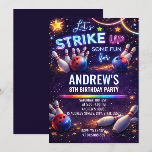 Custom bowling birthday invitation 招待状 (正面/裏面)