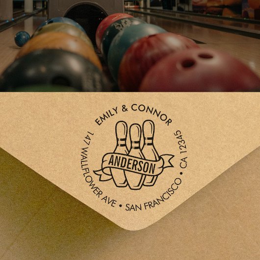 Custom Bowling Family Names Return Address セルフインキングスタンプ