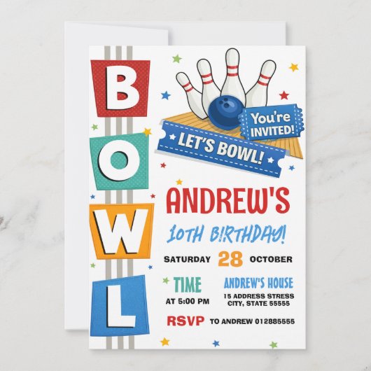 Custom Bowling Party 招待状 (正面)