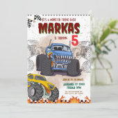 Custom Boy Monster Truck Birthday Party Invitation セーブザデート (スタンド正面)