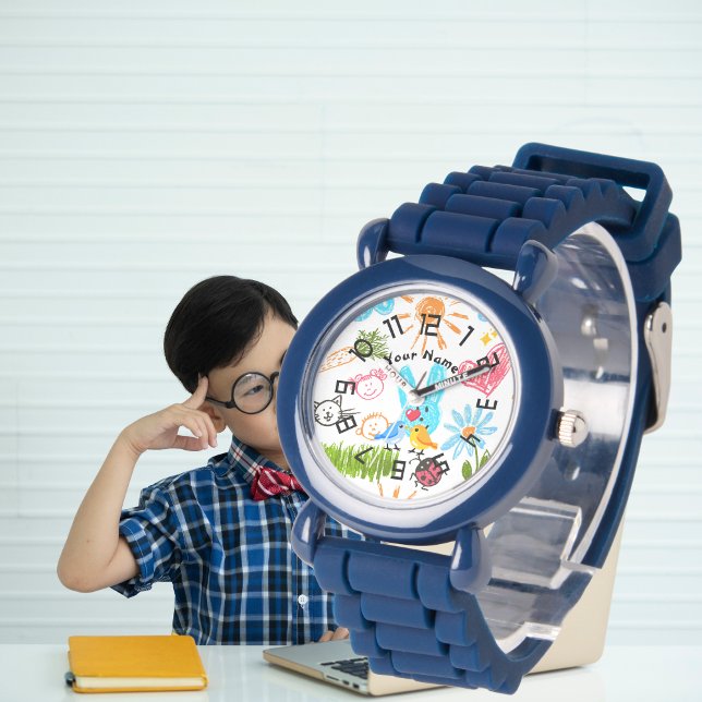 Custom boy Name blue Glitter Strap Kids Watch 腕時計 (Custom BOY Name BLUE Glitter Strap Kids Watch)