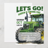 Custom Boy Tractor Birthday party Invitation 招待状 (正面/裏面)