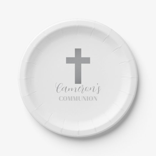 Custom Boys Cross Communion Collection ペーパープレート (正面)