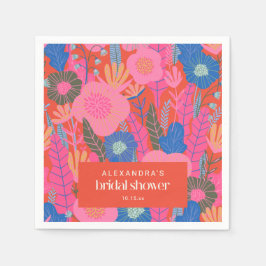 Custom Bridal Shower Boho Floral Pink Red Stylish スタンダードカクテルナプキン