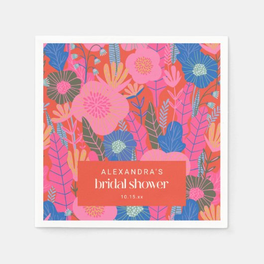 Custom Bridal Shower Boho Floral Pink Red Stylish スタンダードカクテルナプキン (正面)