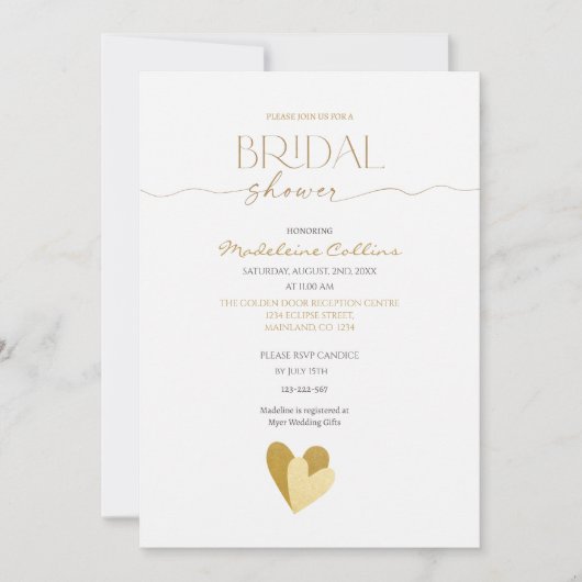 Custom Bridal Shower Gold Hearts Invitation (正面)
