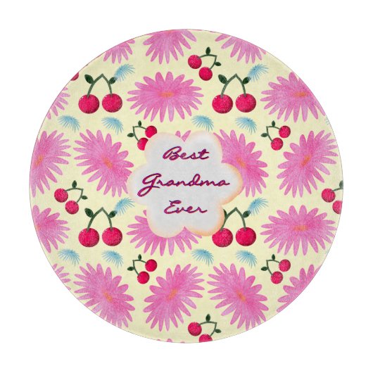 Custom Bright Pink Floral Cherry Pattern  カッティングボード (正面)