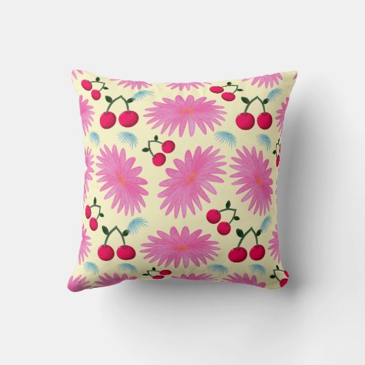 Custom Bright Pink Floral Cherry Pattern  クッション (裏面)