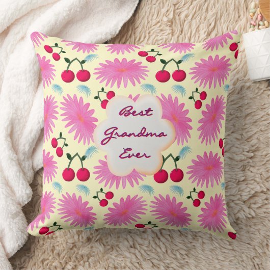 Custom Bright Pink Floral Cherry Pattern  クッション (ブランケット)