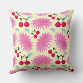 Custom Bright Pink Floral Cherry Pattern  クッション (裏面)