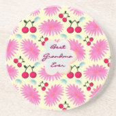 Custom Bright Pink Floral Cherry Pattern  コースター (正面)