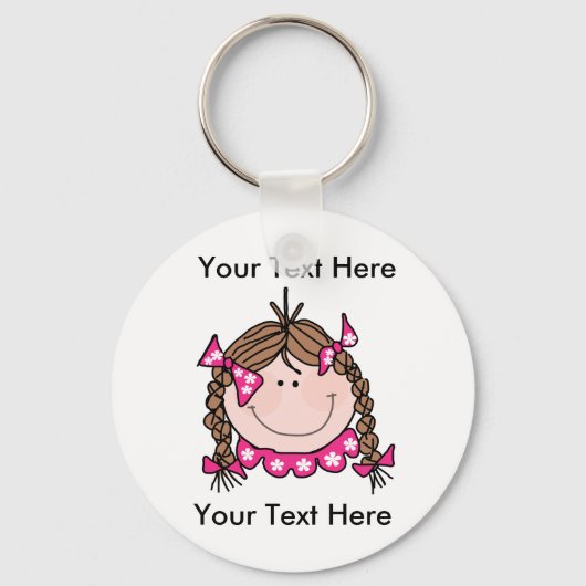Custom Brown Hair Girl Keychain キーホルダー (正面)