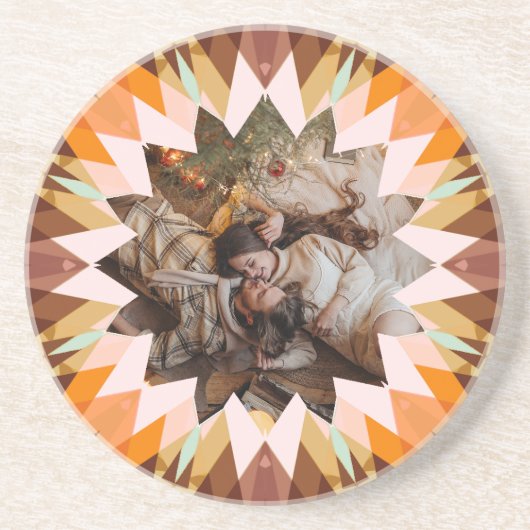 Custom Brown Orange Christmas Star Photo Gift コースター (正面)