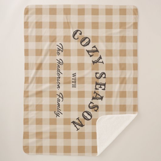 Custom Brown Script Western Rustic Gingham Pattern シェルパブランケット (正面)