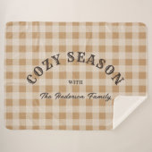 Custom Brown Script Western Rustic Gingham Pattern シェルパブランケット (正面(横))