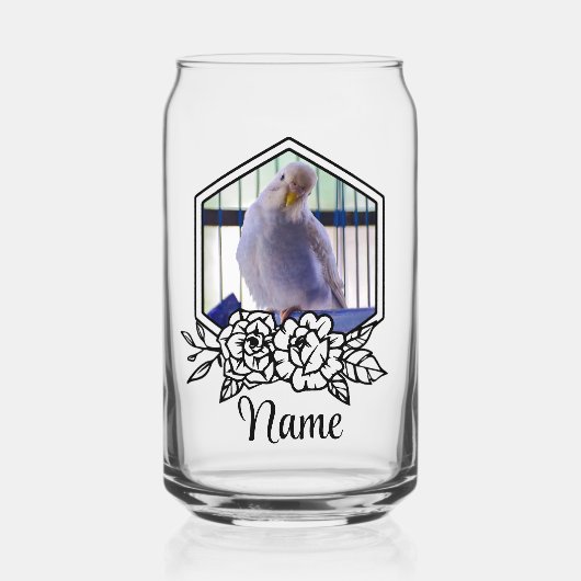 Custom Budgie Personalized Pet Photo & Name ガラス缶 (正面)