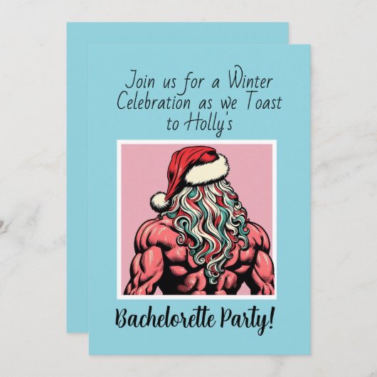 Custom Buff Santa December Bachelorette Party 招待状 (正面/裏面)