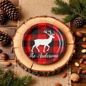 Custom Buffalo Plaid Deer Christmas Party Plates ペーパープレート