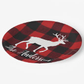Custom Buffalo Plaid Deer Christmas Party Plates ペーパープレート (アングル)
