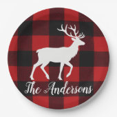 Custom Buffalo Plaid Deer Christmas Party Plates ペーパープレート (正面)