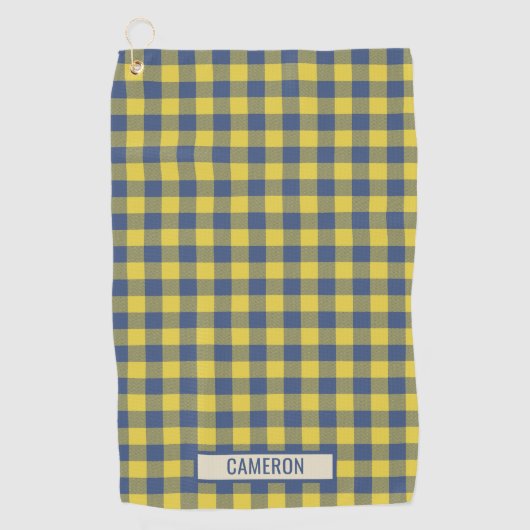 Custom Buffalo Plaid Tartan Pattern Yellow Blue  ゴルフタオル (正面)