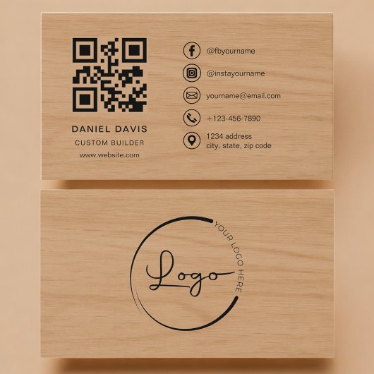 Custom Builder Wood Professional QR Code 名刺