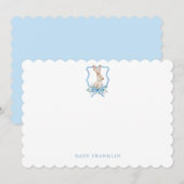 Custom Bunny Baby Boy Stationery Baby Shower ノートカード (正面/裏面)