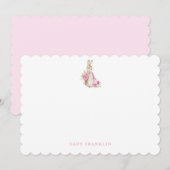 Custom Bunny Baby Girl Stationery Baby Shower ノートカード (正面/裏面)