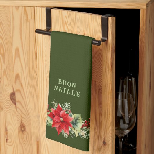 Custom Buon Natale Floral Kitchen Accessories キッチンタオル (三つ折り)