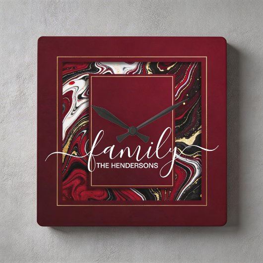 custom burgundy gold marble スクエア壁時計