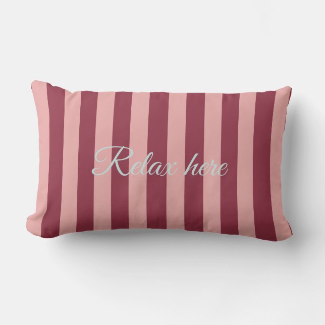 Custom Burgundy, Pink & Blue Striped Lumbar Pillow アウトドアクッション (正面)