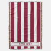 Custom Burgundy Stripe Blanket with Your Name スローブランケット (正面縦)