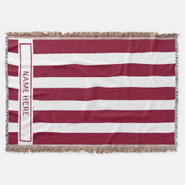 Custom Burgundy Stripe Blanket with Your Name スローブランケット