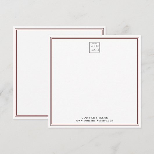 Custom Business Company Logo Maroon Double Border ノートカード (正面/裏面)