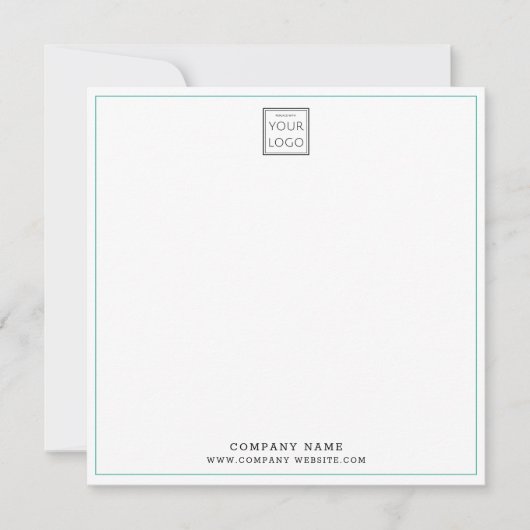 Custom Business Company Logo Teal Square ノートカード (正面)