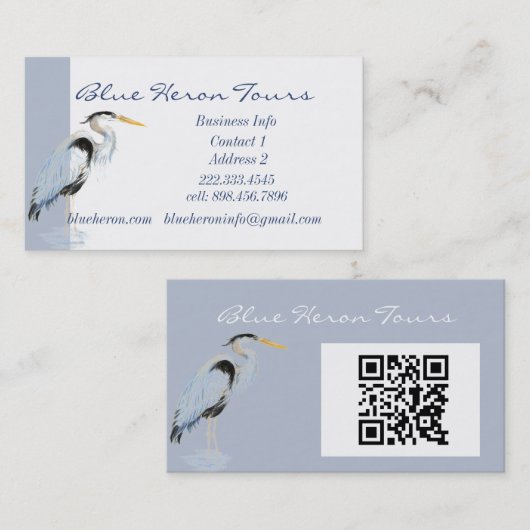 Custom Business Great Blue Heron Bird QR Code 名刺 (正面/裏面)