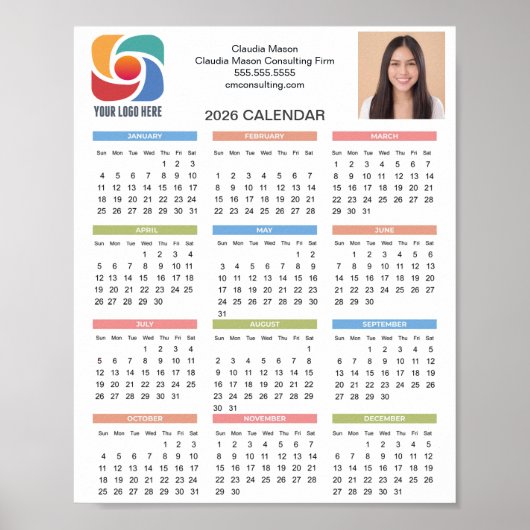 Custom Business Logo 2026 Calendar Marketing ポスター (正面)