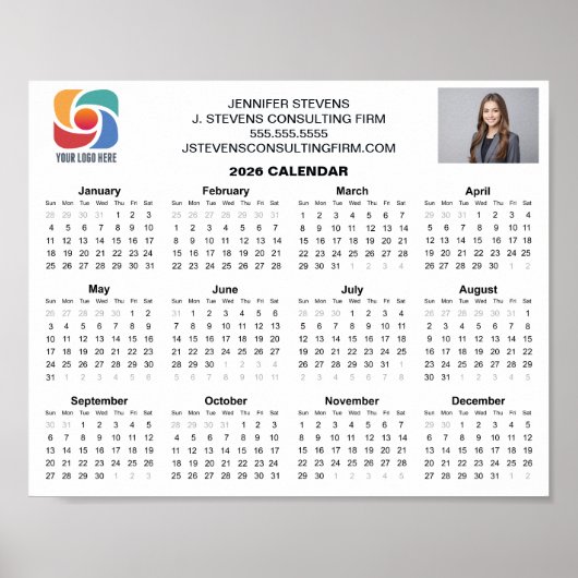 Custom Business Logo 2026 Company Calendar ポスター (正面)