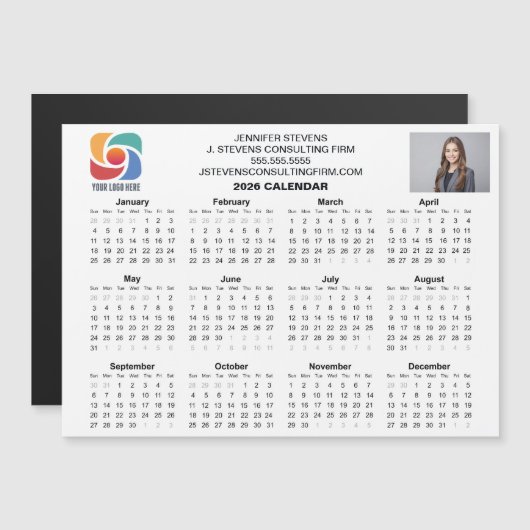 Custom Business Logo 2026 Company Calendar Magnet (正面/裏面)