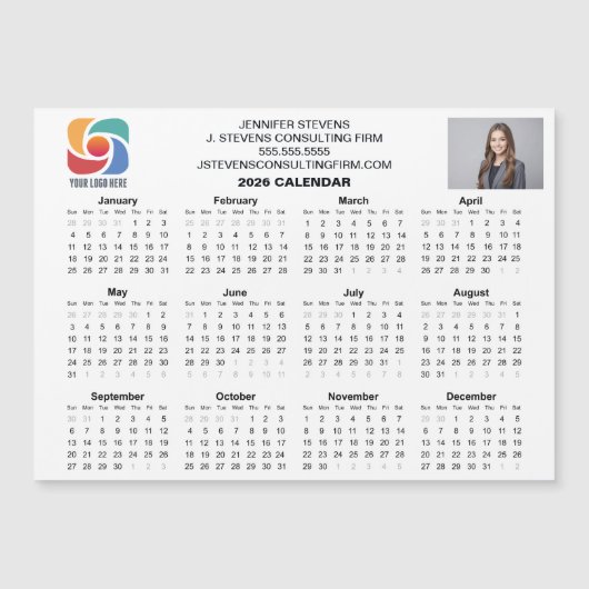 Custom Business Logo 2026 Company Calendar Magnet (正面)