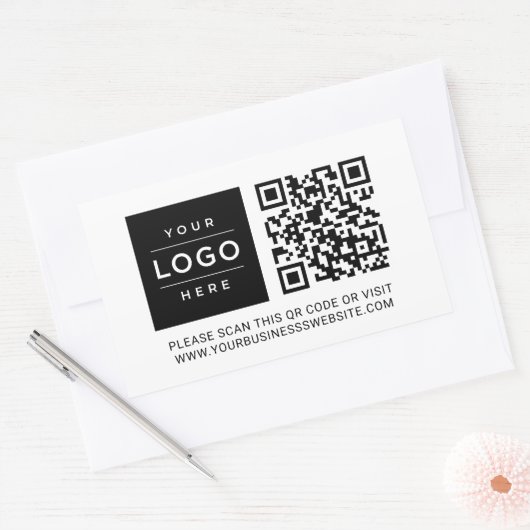 Custom Business Logo and Website QR Code 長方形シール (封筒)